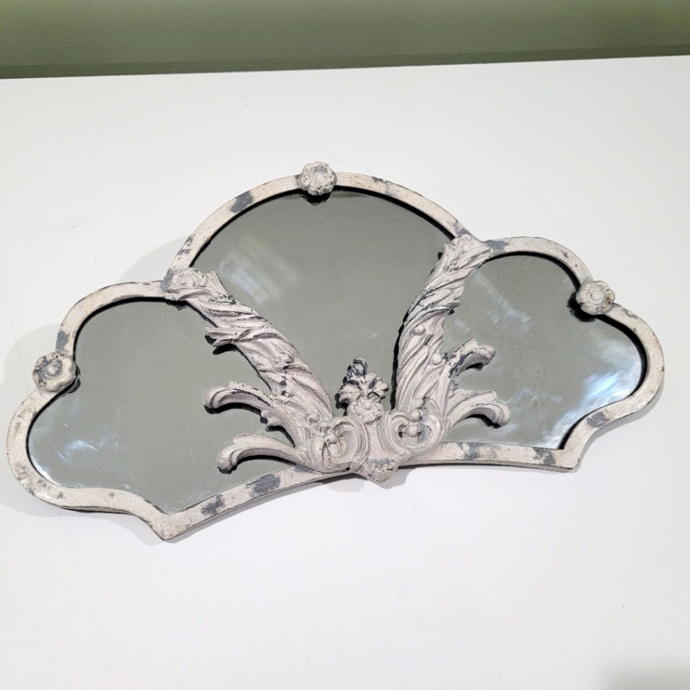 Anthropologie Distressed White Window Pane Half Moon Mirror